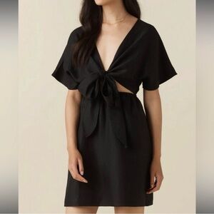 VETTA The Convertible Wrap Linen Mini Dress Black Sz XS